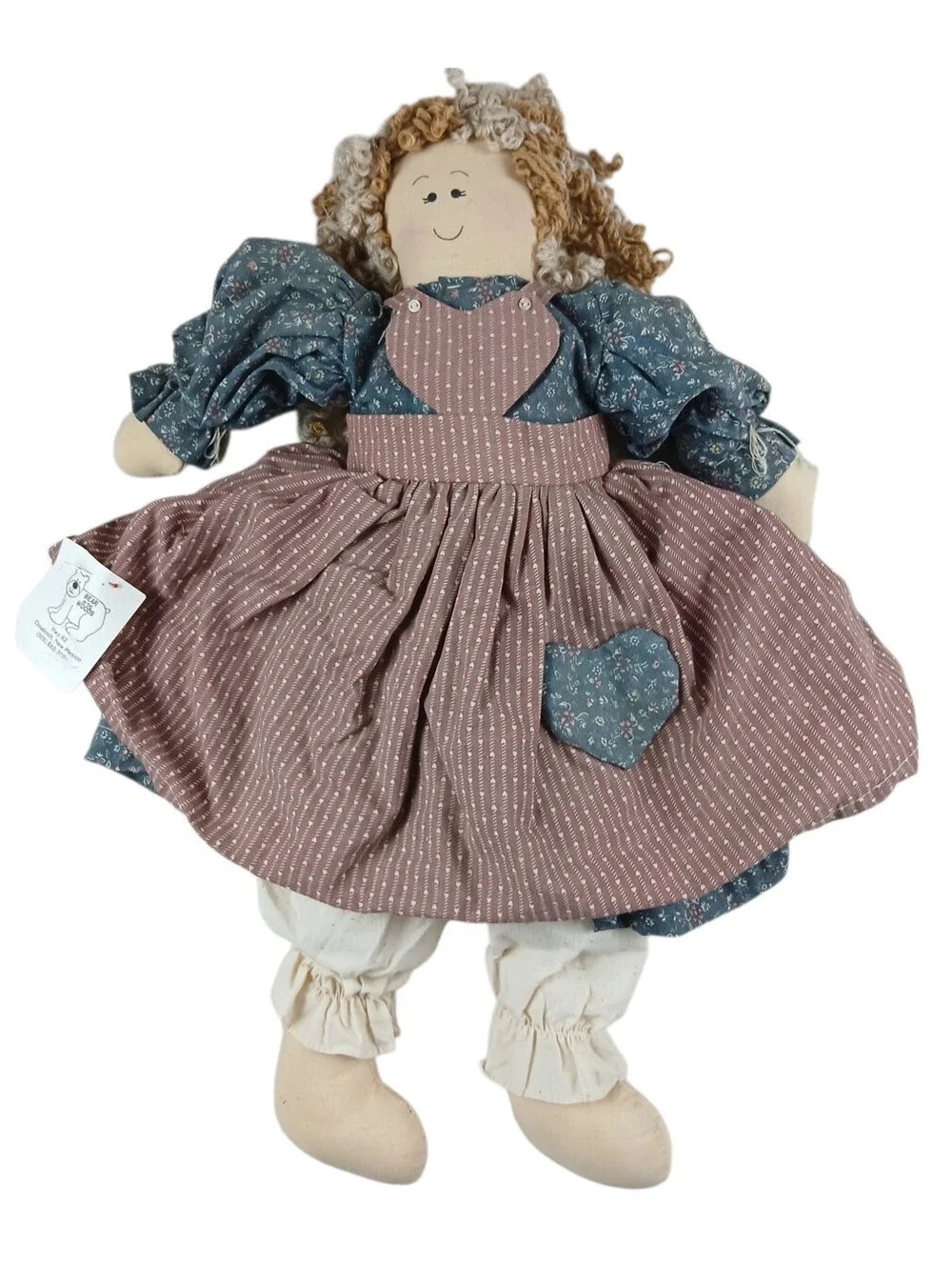 Handmade Prairie Doll Heart Pocket Apron bloomers Yarn hair Farmhouse Decor 20